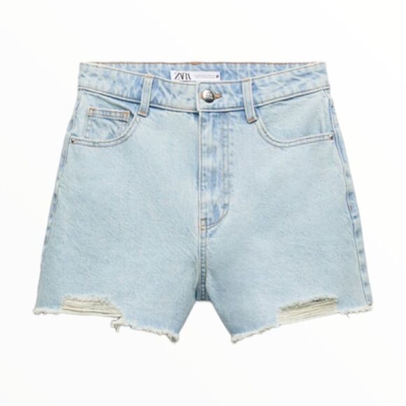 ZARA | Light Blue | HIGH RISE RIPPED HEM DENIM SHORTS - Picture 2 of 11